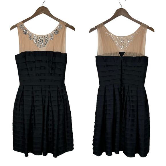 Bcbgmaxazria Marina Embellished Sleeveless Black Tiered A-line Skirt Party Dress - Picture 9 of 12